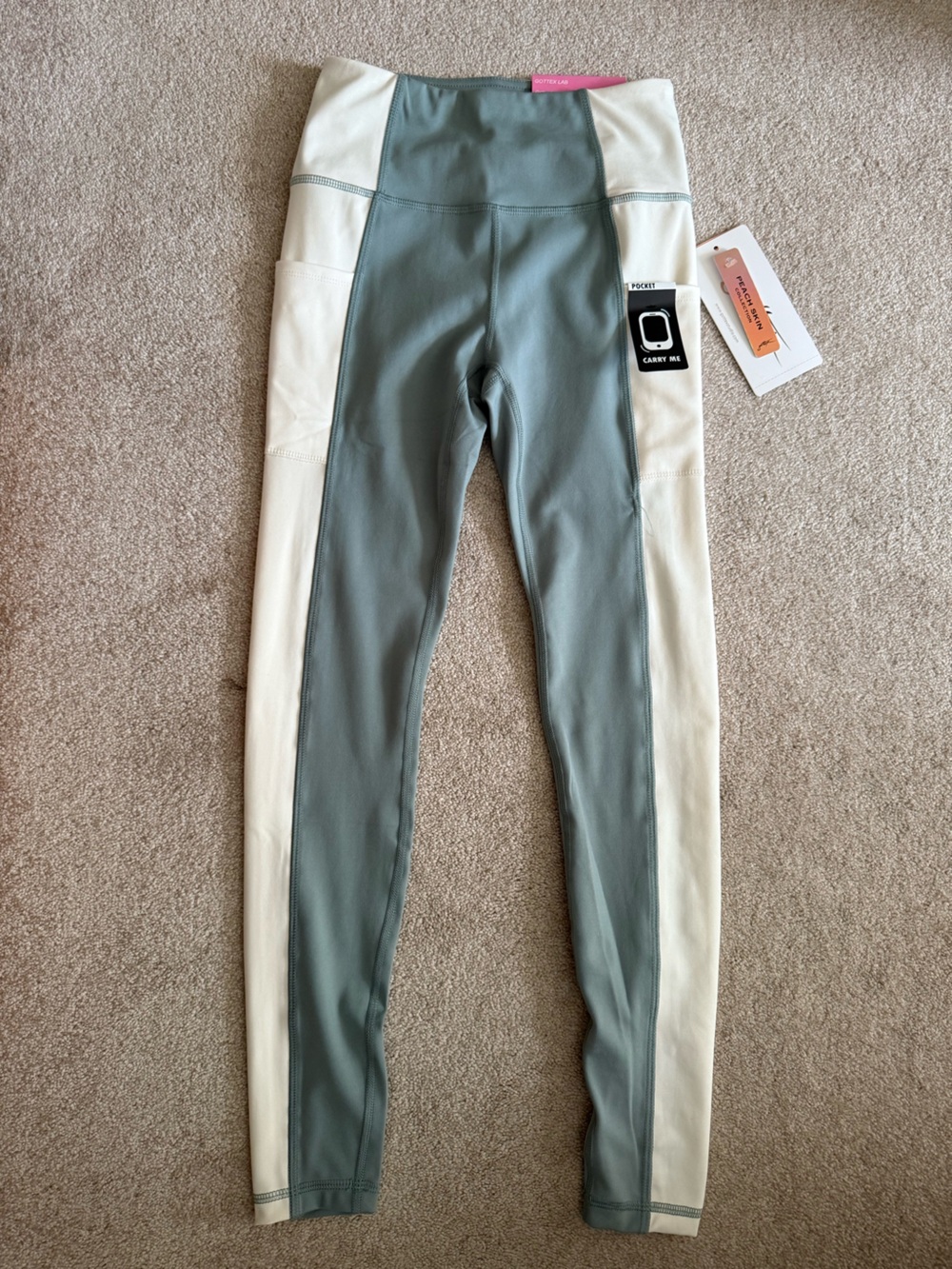 Women’s Gottex High-Waist Leggings in Sage Green & Cream